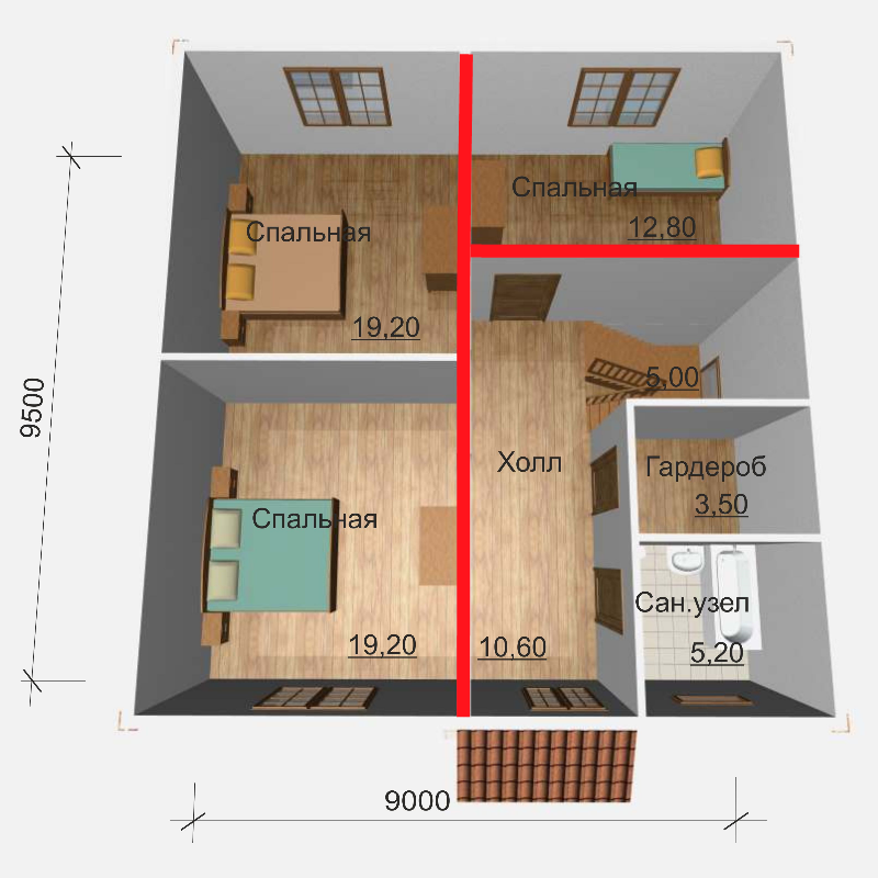 План второго этажа дома из СИП панелей